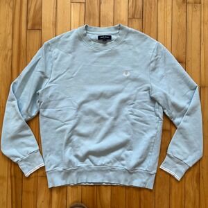 Fred Perry Mens Large Crewneck Sweatshirt light SILVER BLUE Laurel Wreath M7535